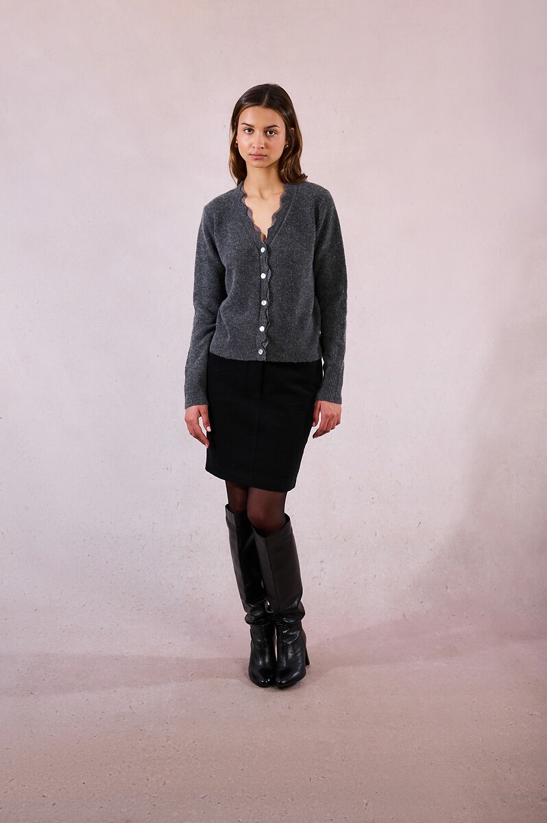 MOLLY BRACKEN<br>Cardigã com franjas e renda