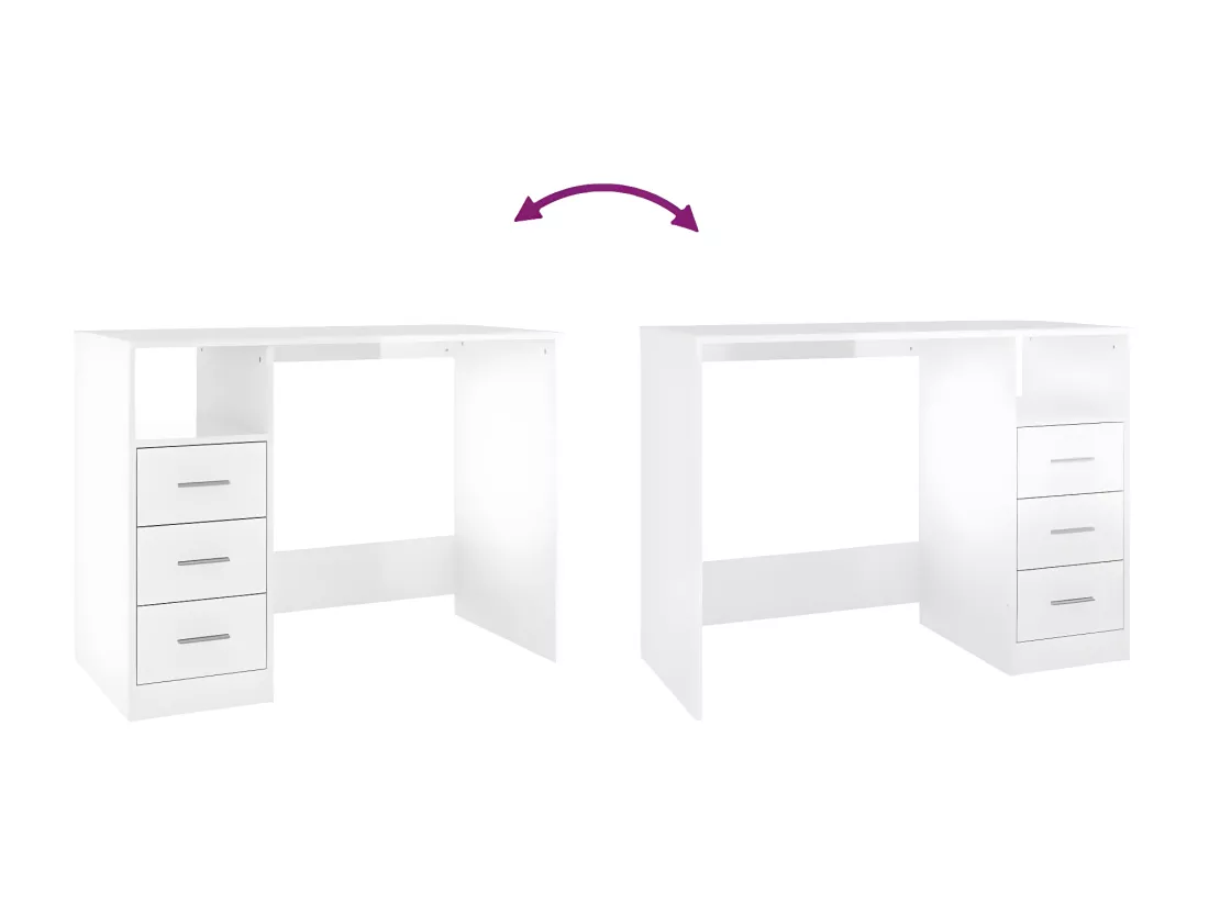 Bureau et tiroirs Blanc brillant 102x50x76 cm Bois d'ingénierie