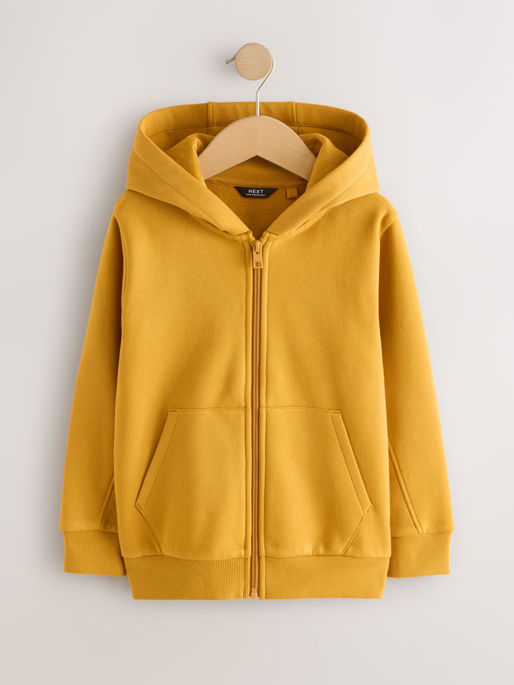Okergeel - Effen hoodie met doorlopende rits (3-16 jr)