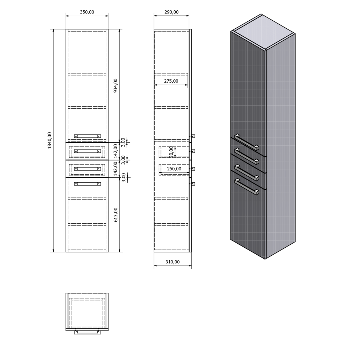 Aqualine Vega kolomkast 184x35x31cm wit