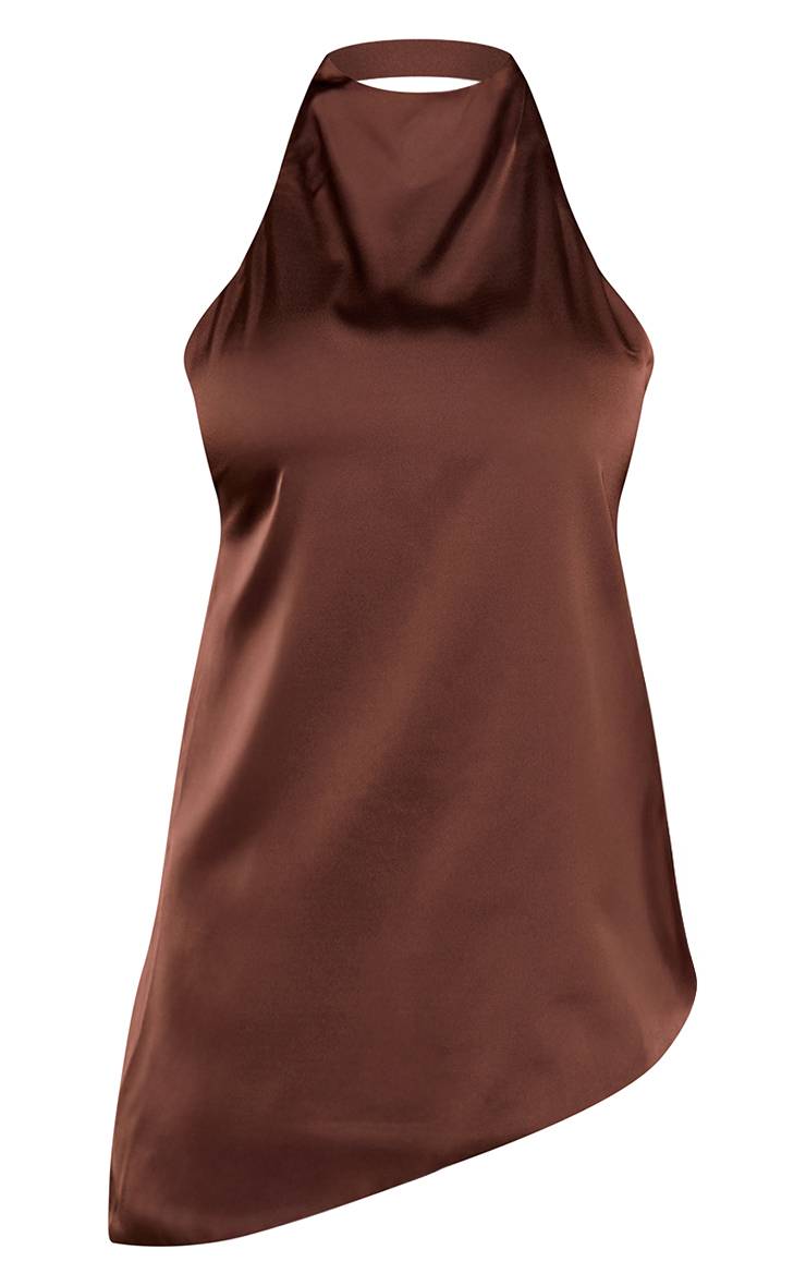 Chocolat Haut Long Col Montant En Satin Ensemble Coordonné
