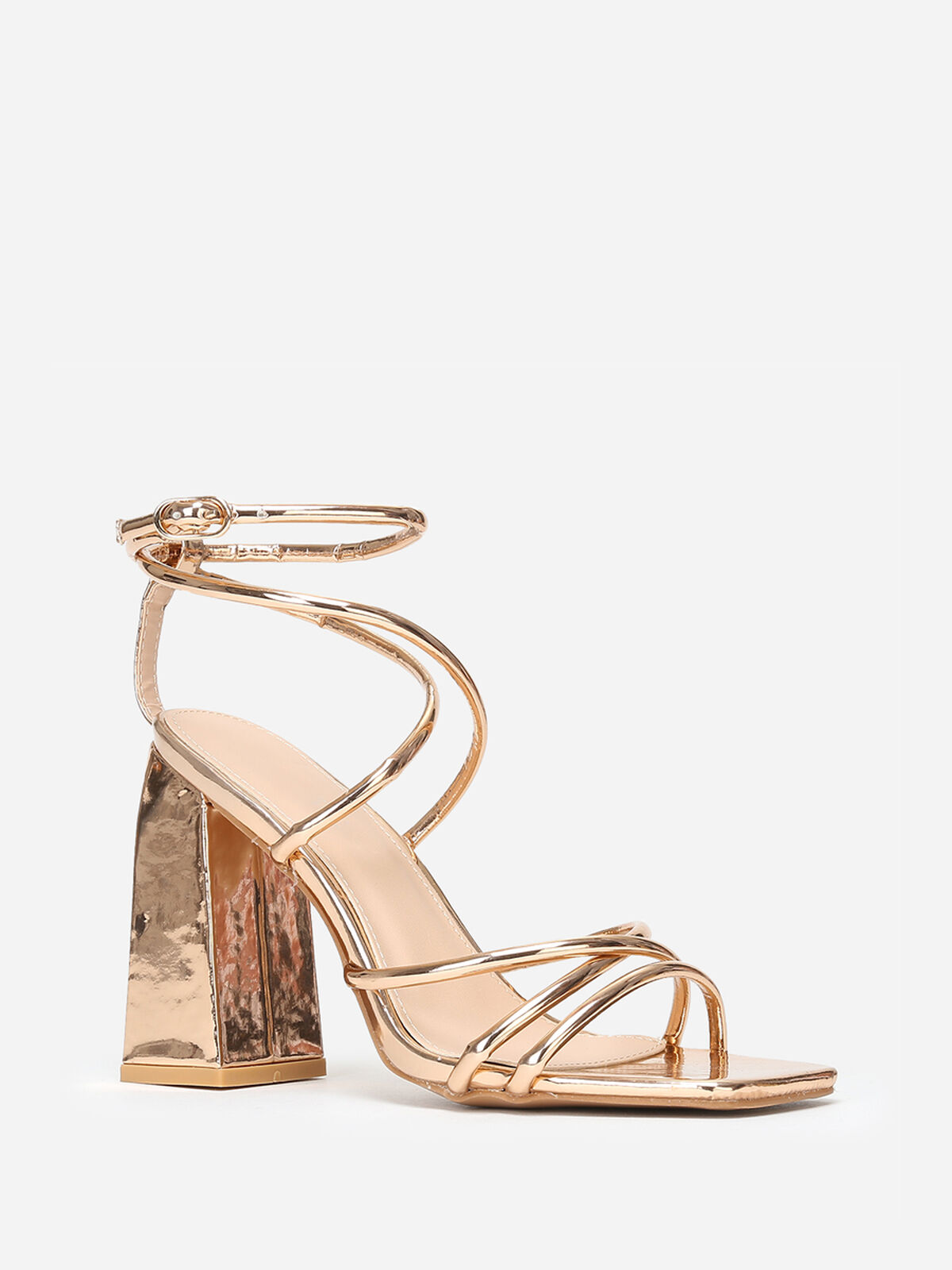 Sandales multi brides à bout carré- Doré rose