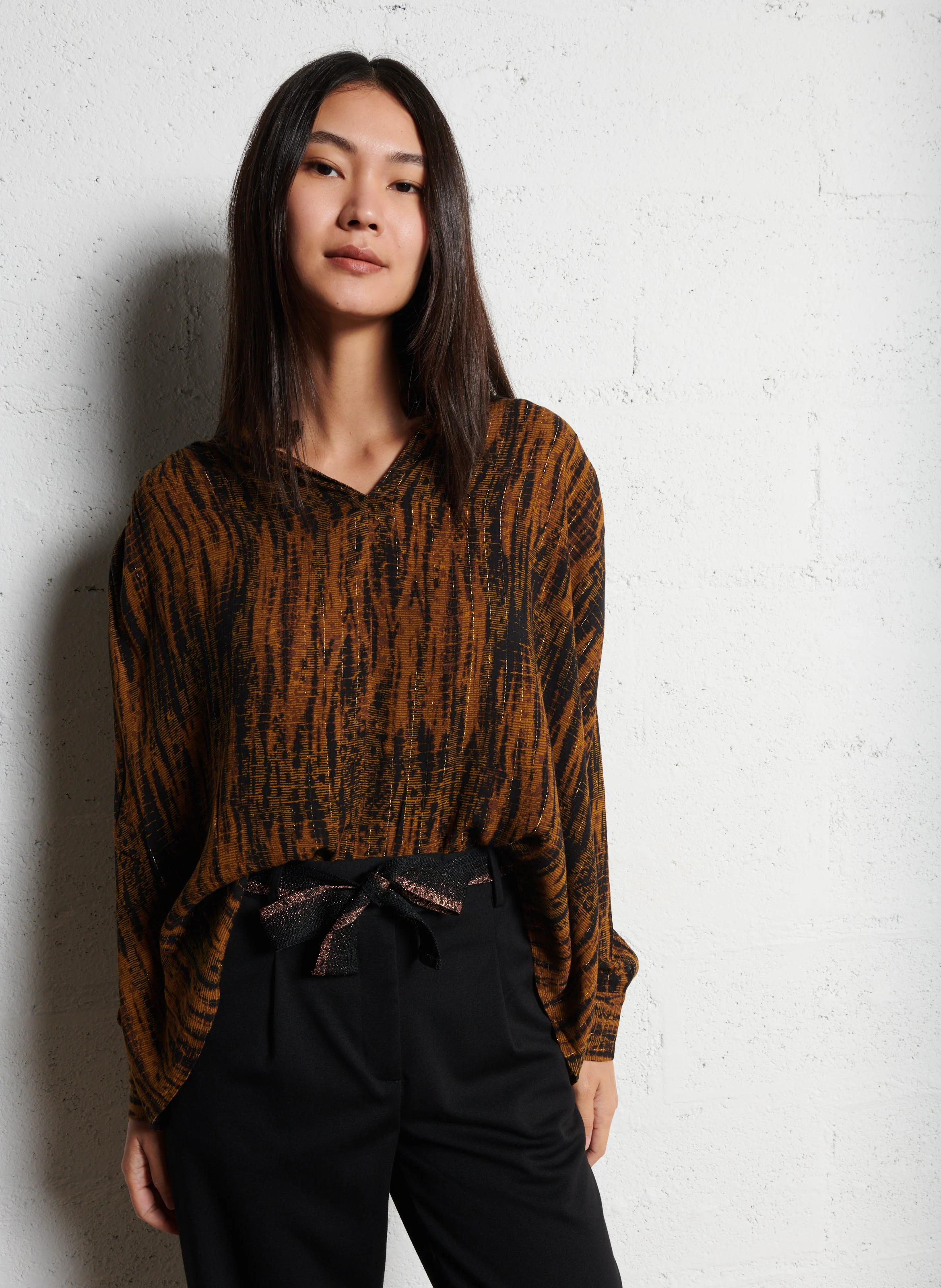 FITZ - Blouse ample à col mao | Marron