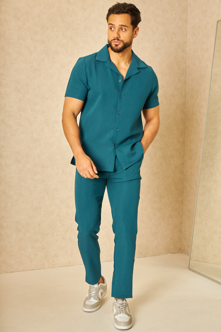 Ensemble 2 pièces chemise + pantalon bleu pétrole