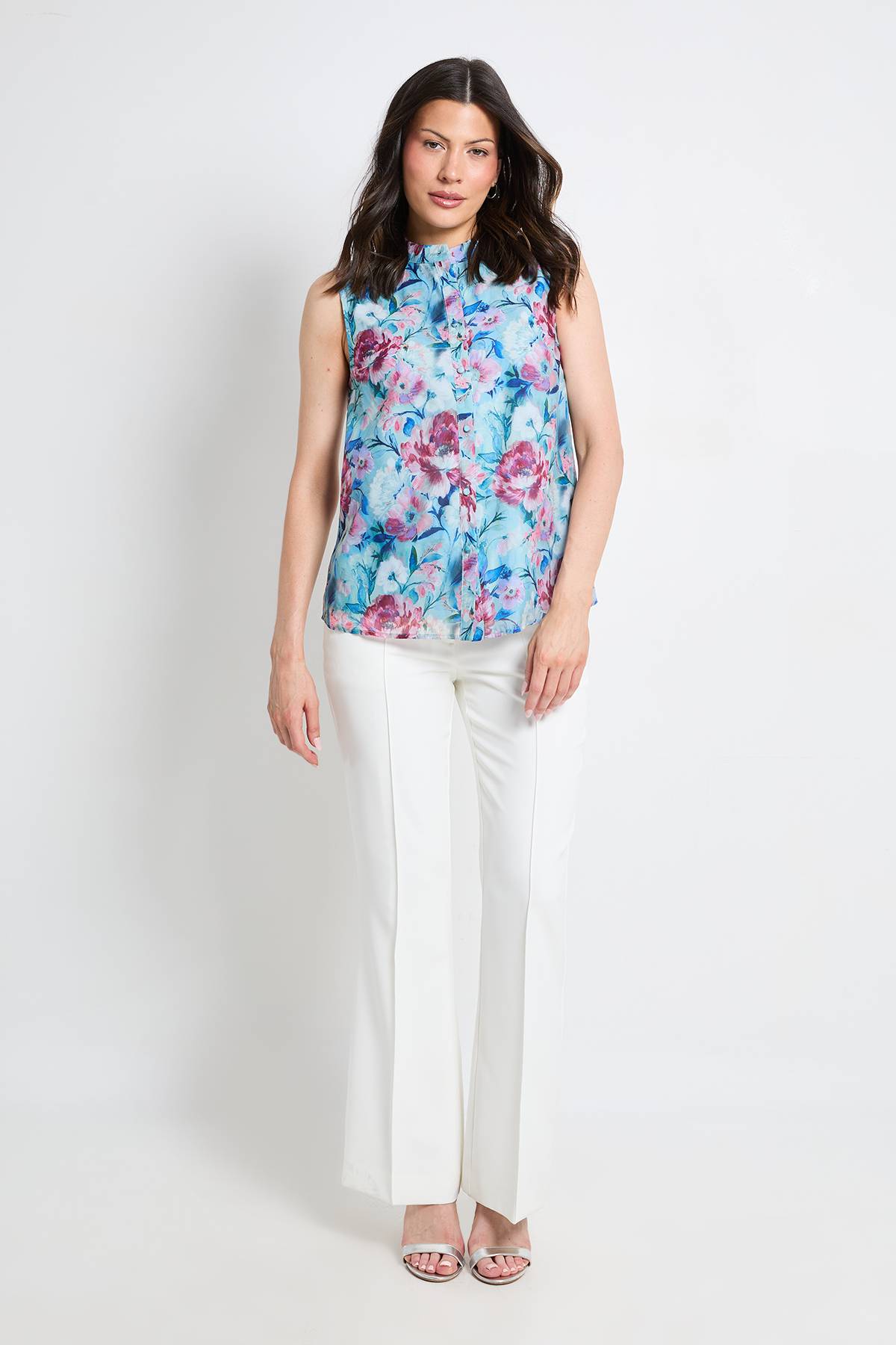 Wallis Chemisier Sans Manches En Organza Fleuri