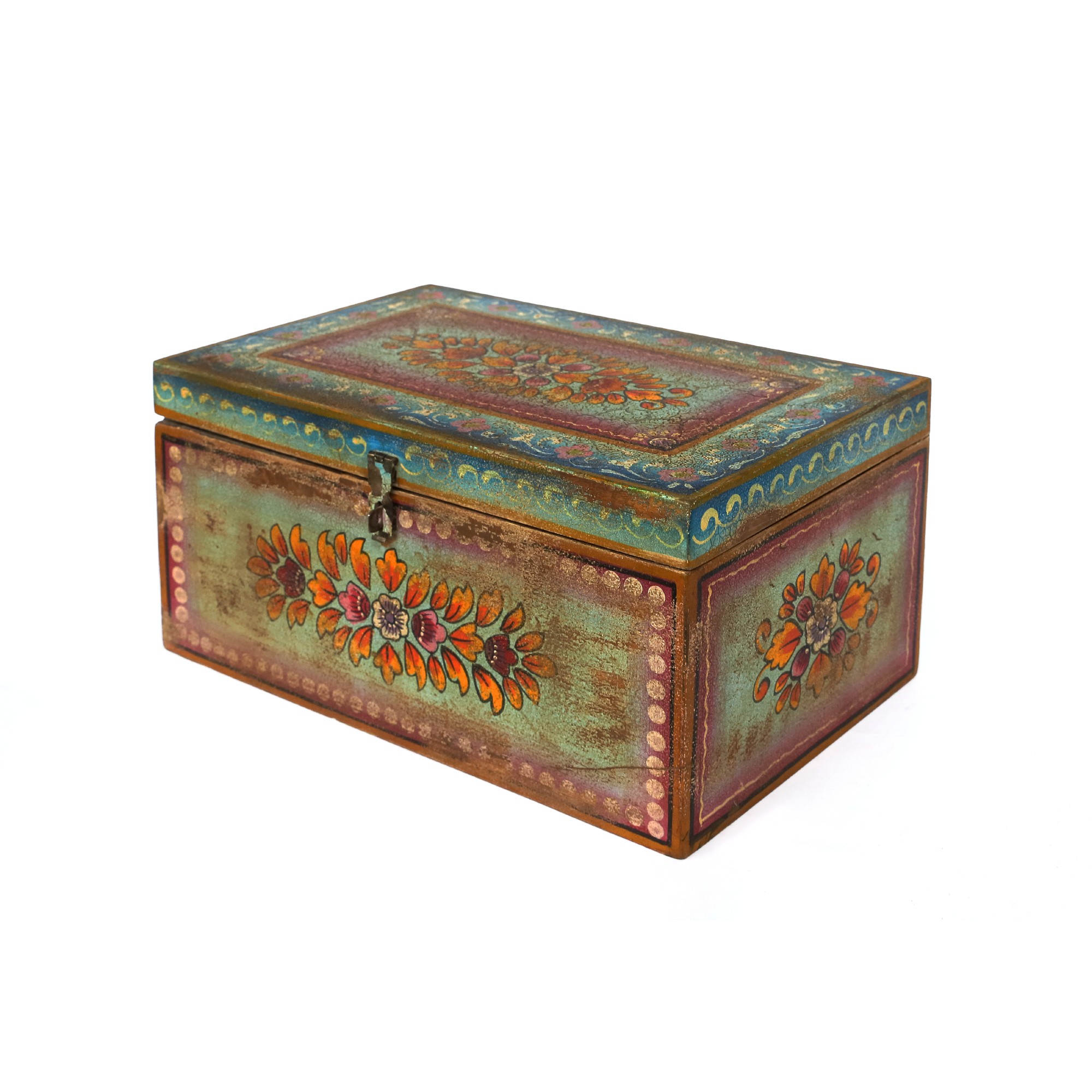 Holzbox bemalt, multicolor, B 46 cm, H 22 cm, L 38 cm von fischer's lagerhaus