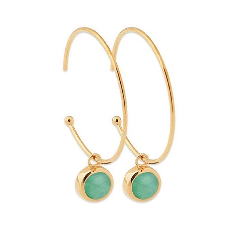 Boucles d'oreilles créole pierre naturelle aventurine Plaqué or 750 3 microns