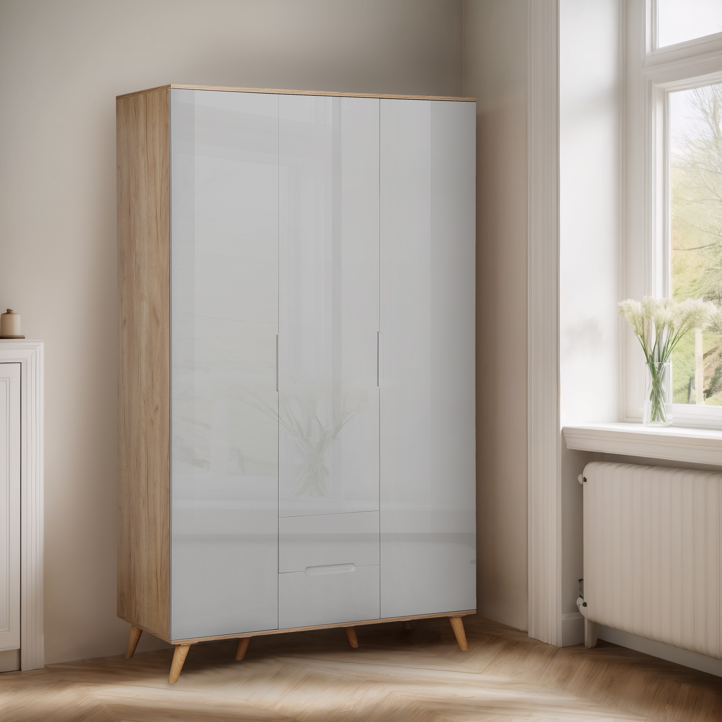 andas Kleiderschrank »Lund Schlafzimmerschrank Bestseller im skandinavischem Design« Garderobenschrank mit Premium Innenausstattung, Breite 120cm