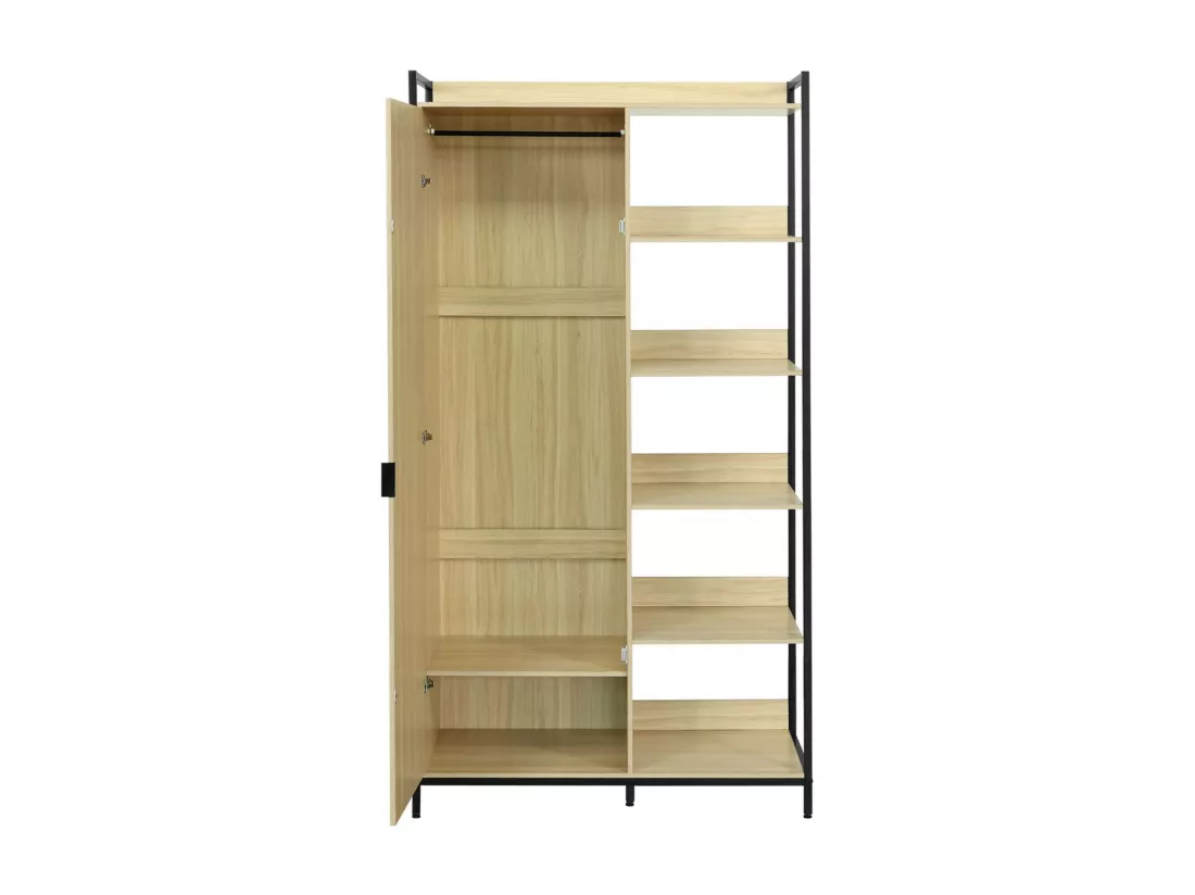 Module dressing noir avec 1 penderie. 6 étagères et 1 porte. L 100 x P 48 x H 190 cm