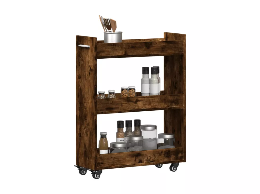 Armoire avec roues chêne fumé 60x22x79 cm bois d'ingénierie