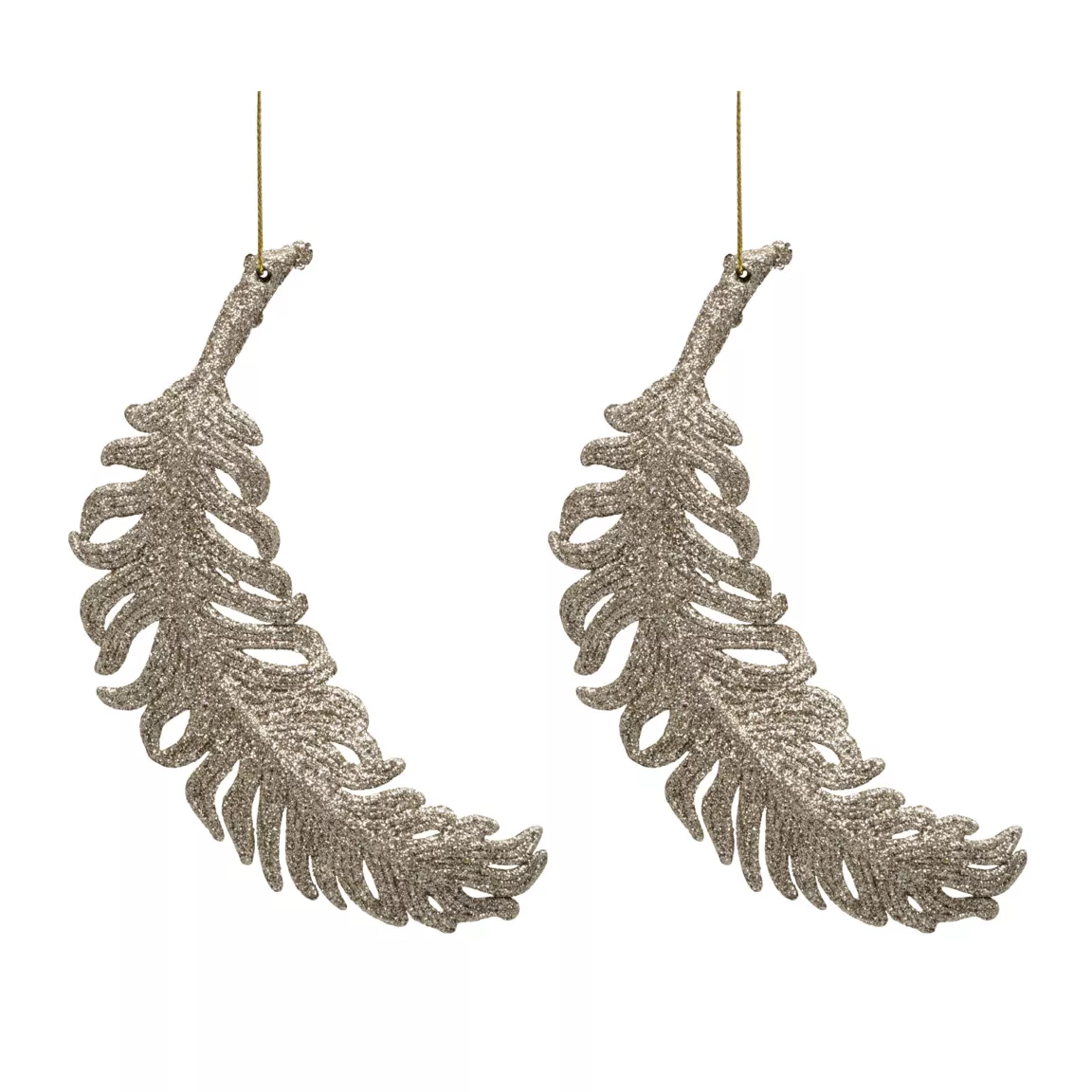 Lot de 2 suspensions de Noël (H15 cm) Plume Féerique Champagne