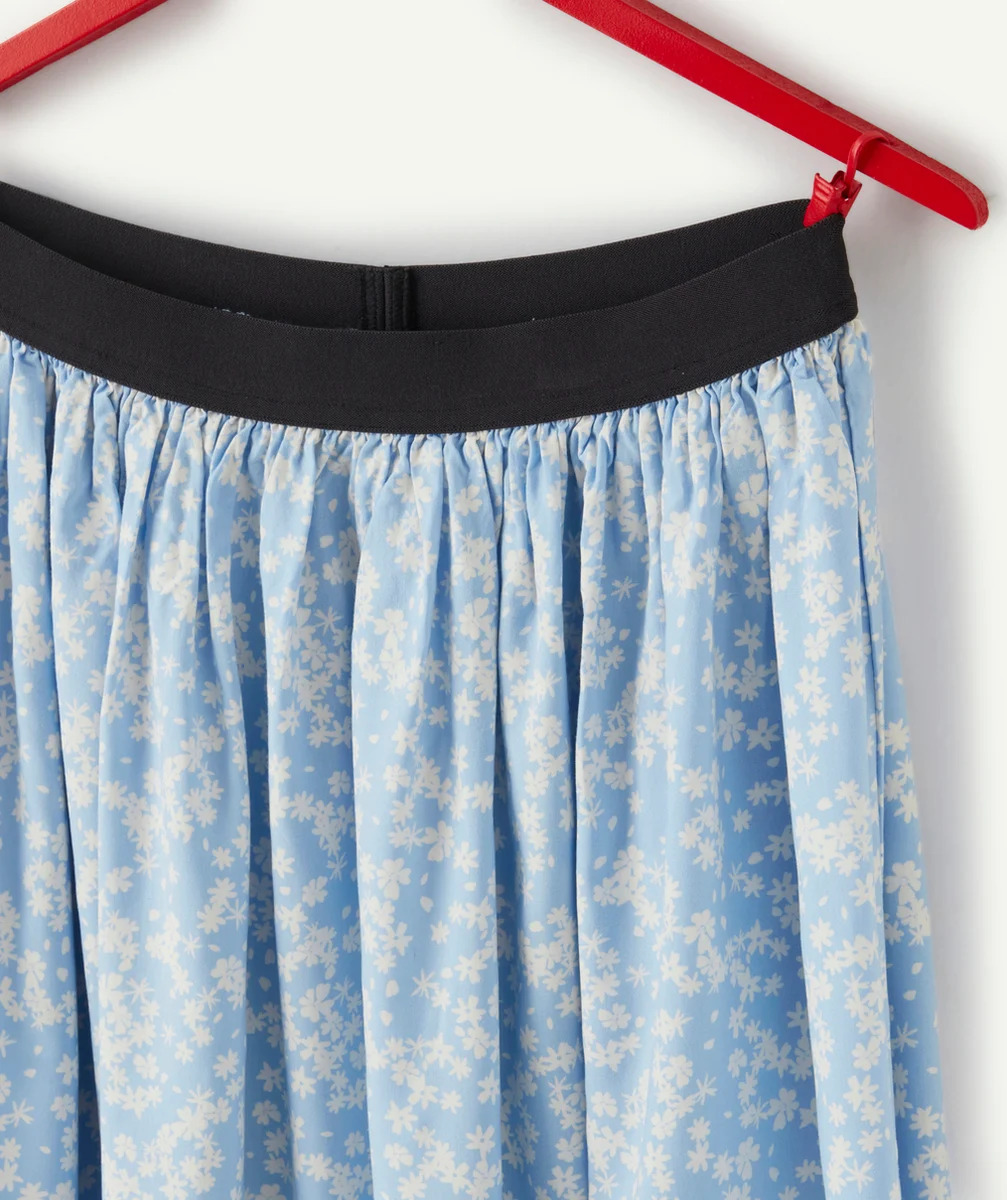 JUPE MIDI FILLE EN VISCOSE RESPONSABLE BLEU IMPRIMÉ FLEURS