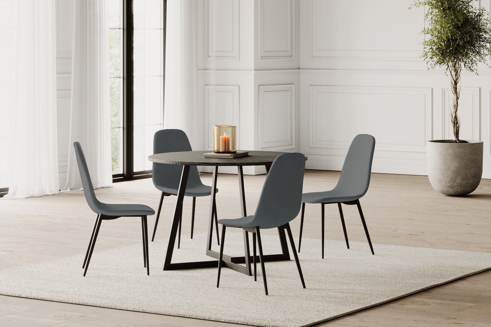 Venus spisestol Tekstil Lino 14 Light Gray med sortlakkert matell