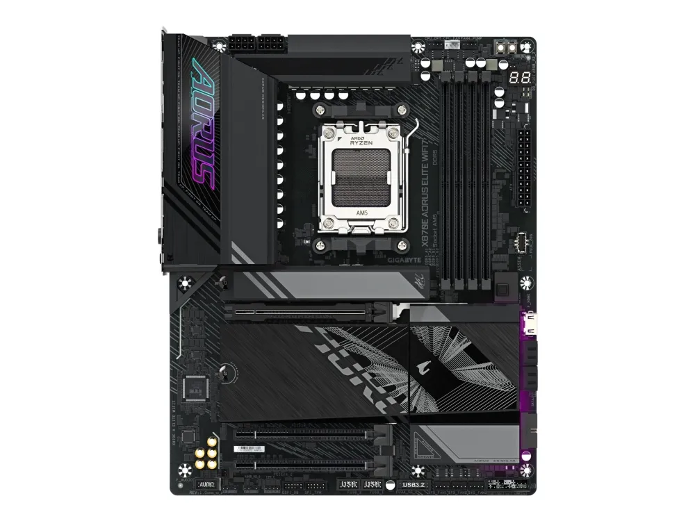 AORUS X870E ELITE WIFI7 - Bundkort - ATX - Socket AM5 - AMD X870E Chipset - USB-C 3.2 Gen 2x2, USB4, USB 3.2 Gen 1, USB 3.2 Gen 2 - 2.5 Gigabit LAN, Bluetooth, Wi-Fi 7 - onboard grafik (CPU påkrævet) - HD Audio (8-kanaler)