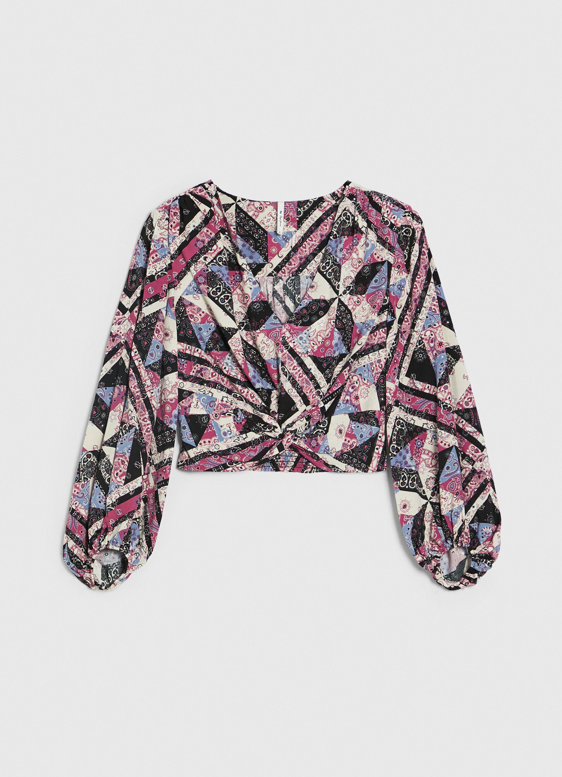 Top cropped com estampa paisley - multicolorido