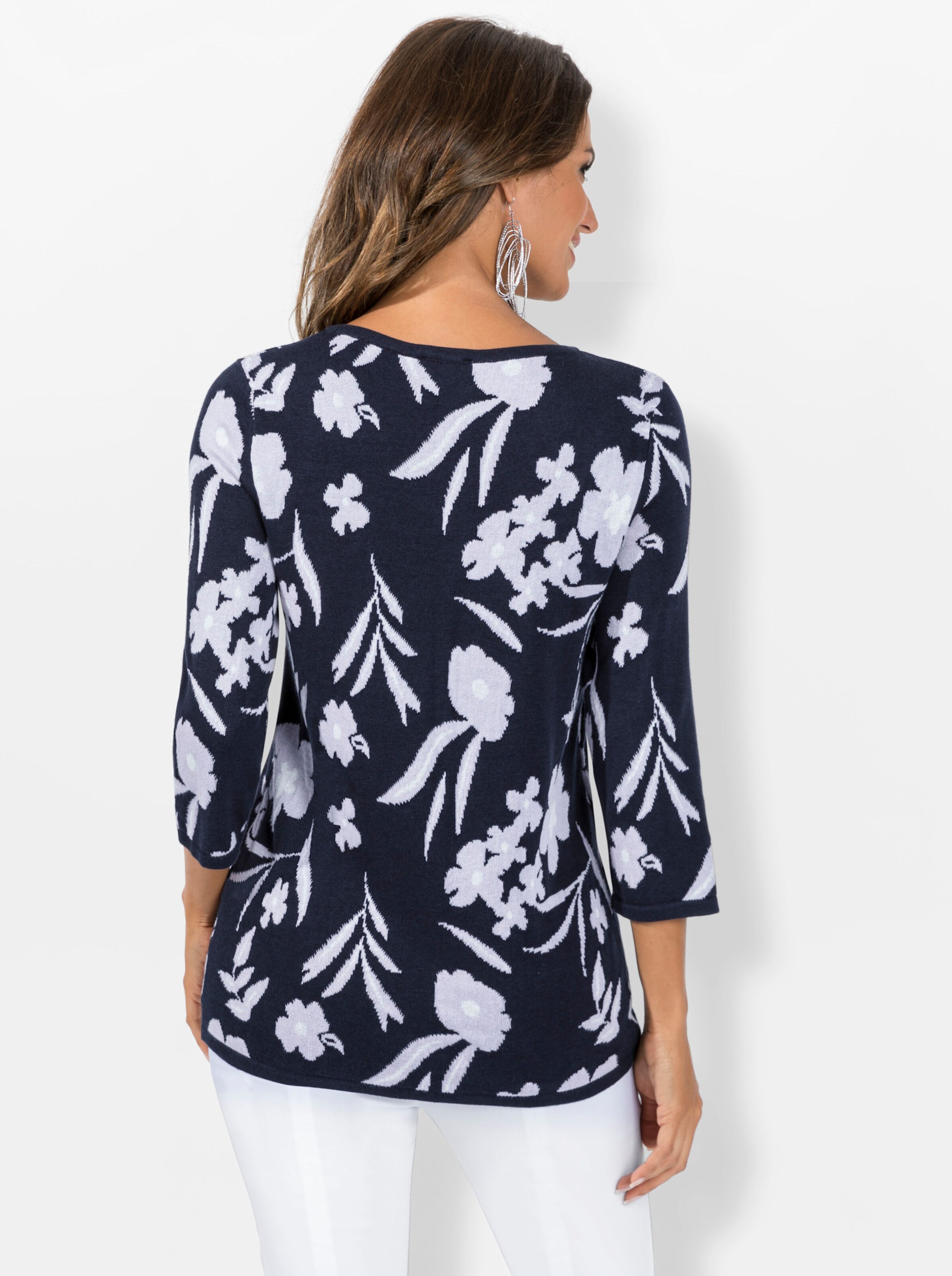 3/4 Arm-Pullover in marine-flieder-bedruckt
