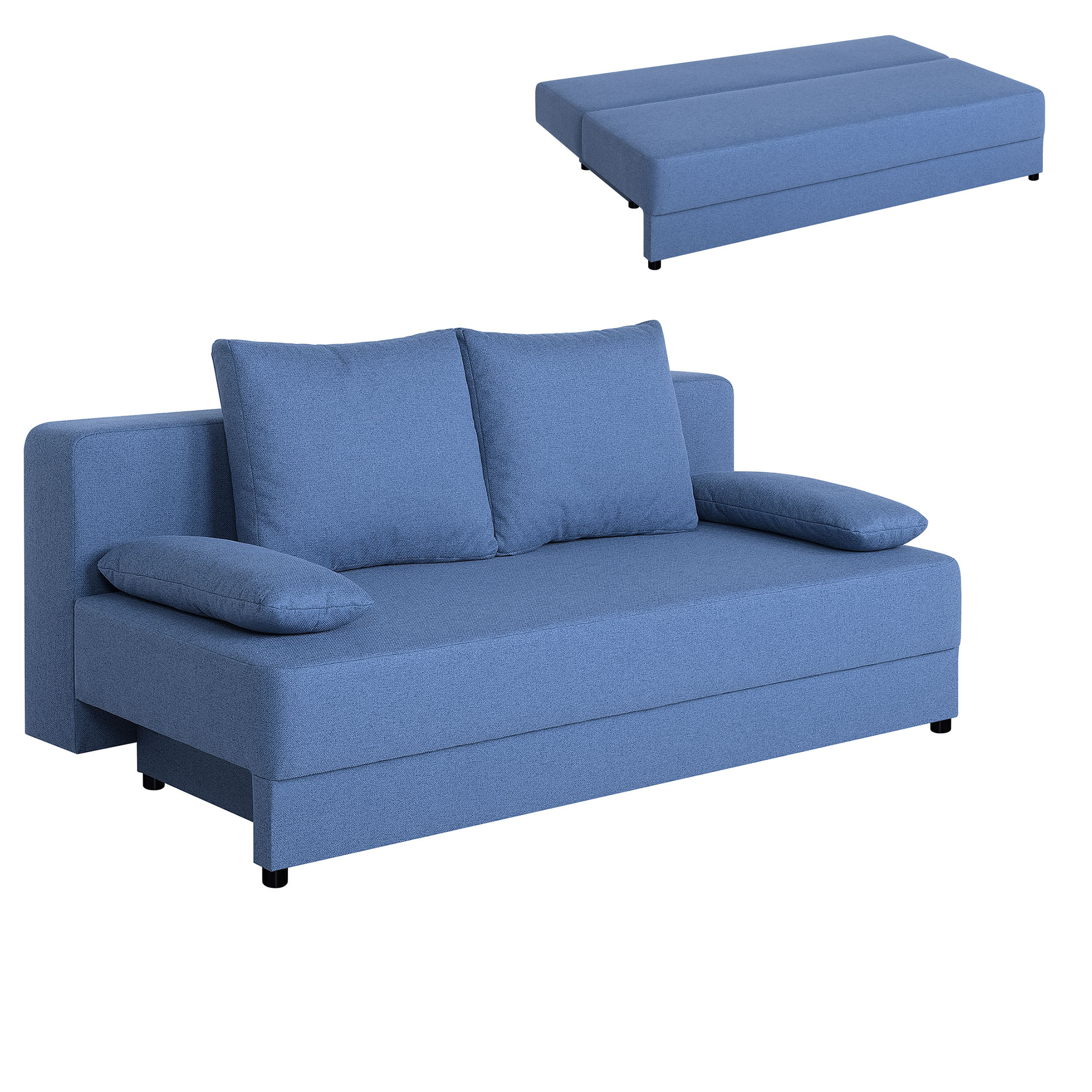 Schlafsofa - blau - mit Staukasten und Liegefunktion - Dauerschläfer