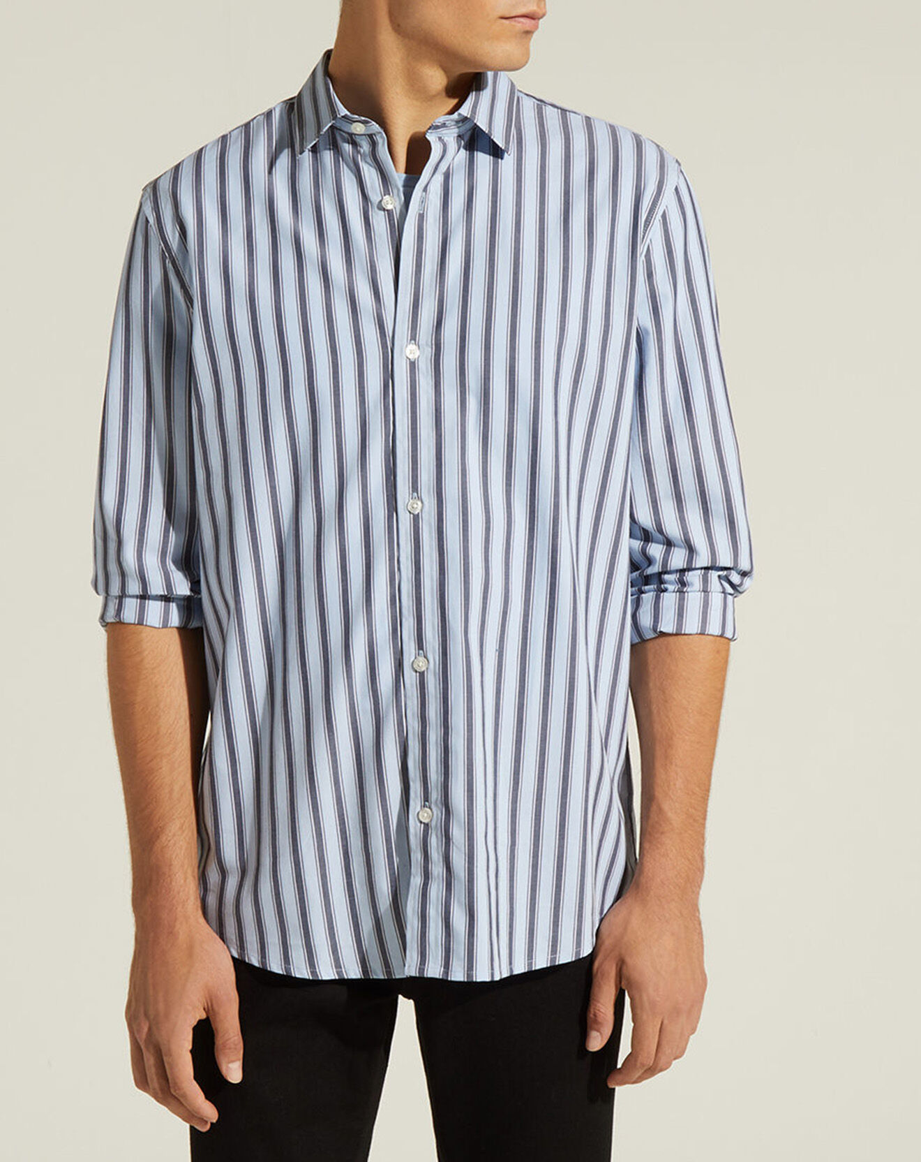 Galeries Lafayette Chemise droite Liclub à rayures bleue