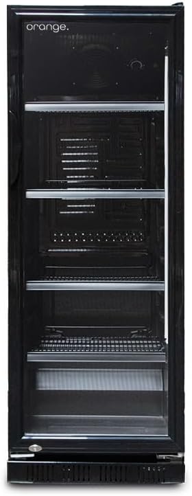 orange . Getränkekühlschrank 230L schwarz mit Glastür, abschließbar, LED-Beleuchtung, 4 Roste, 0-10°C, Gastro Flaschenkühlschrank 530x635x1442mm