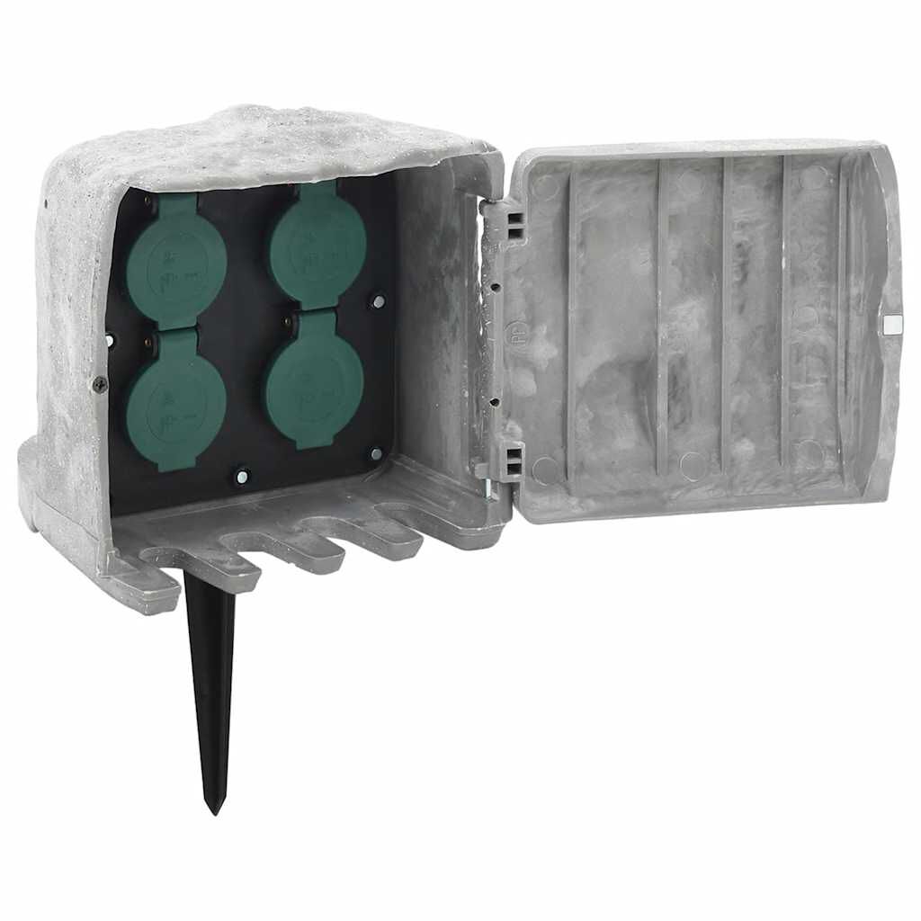 vidaXL Tuinstopcontactsplitter met pen, 4 stopcontacten, imitatiesteen