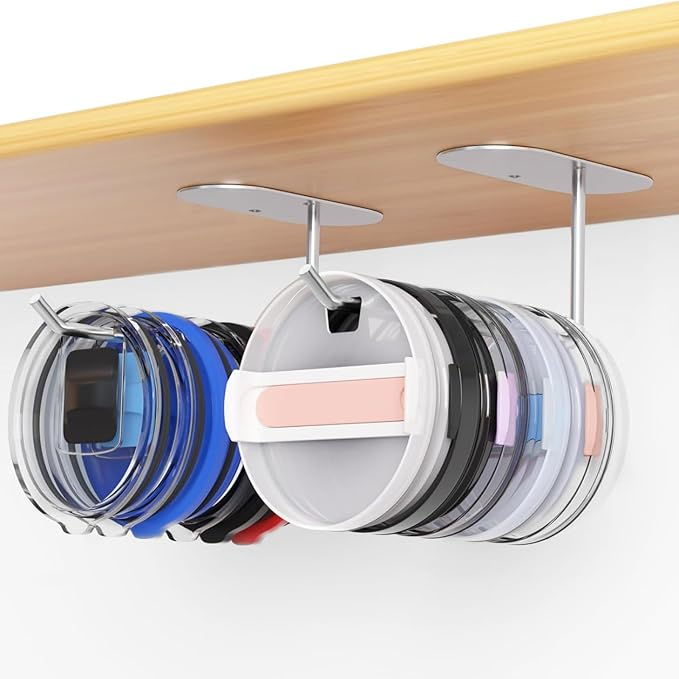 (17cm) Edelstahl Unterschrank Wand Halterung Küchen Organizer für Stanley Cup Thermo Becher Deckel - Silber