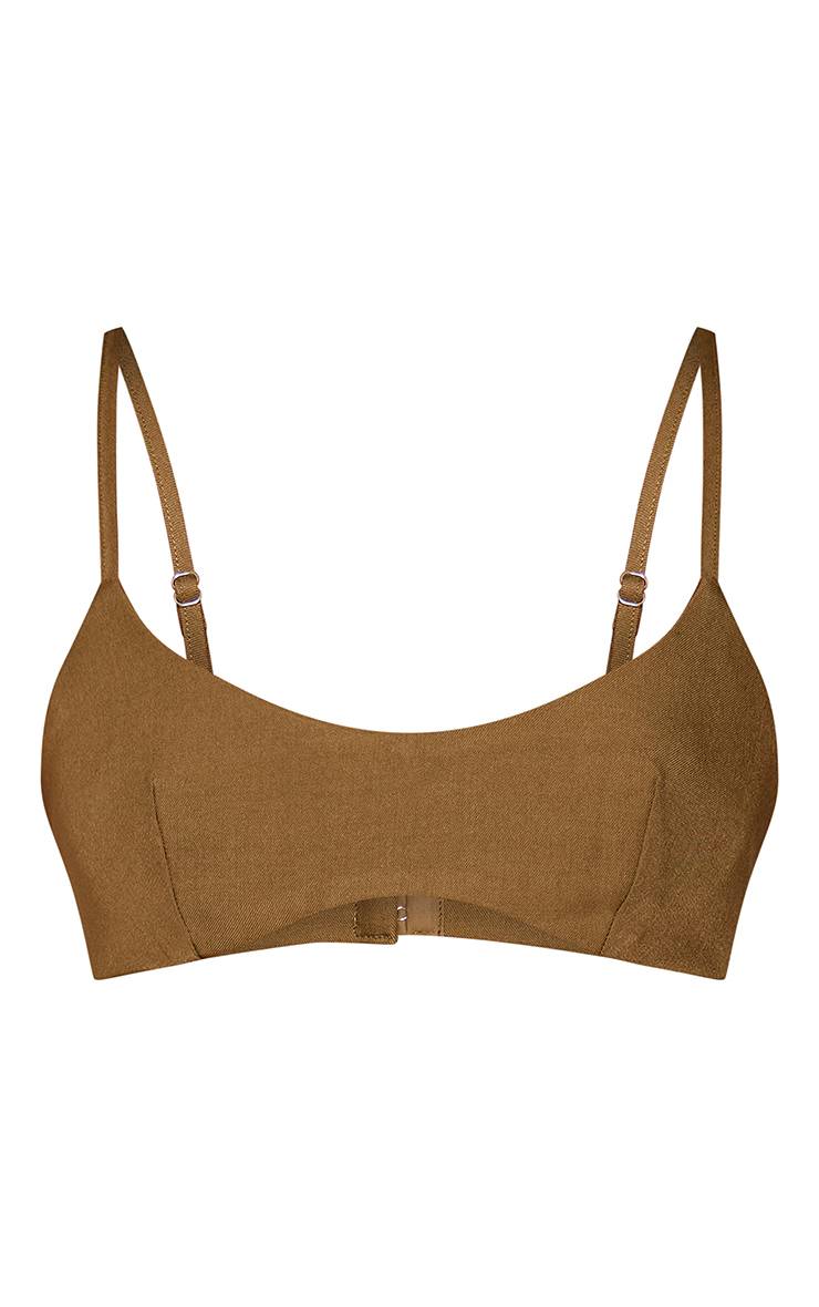 Vert Olive Ensemble Coordonné Bralette Échancrée Ajustée Profonde