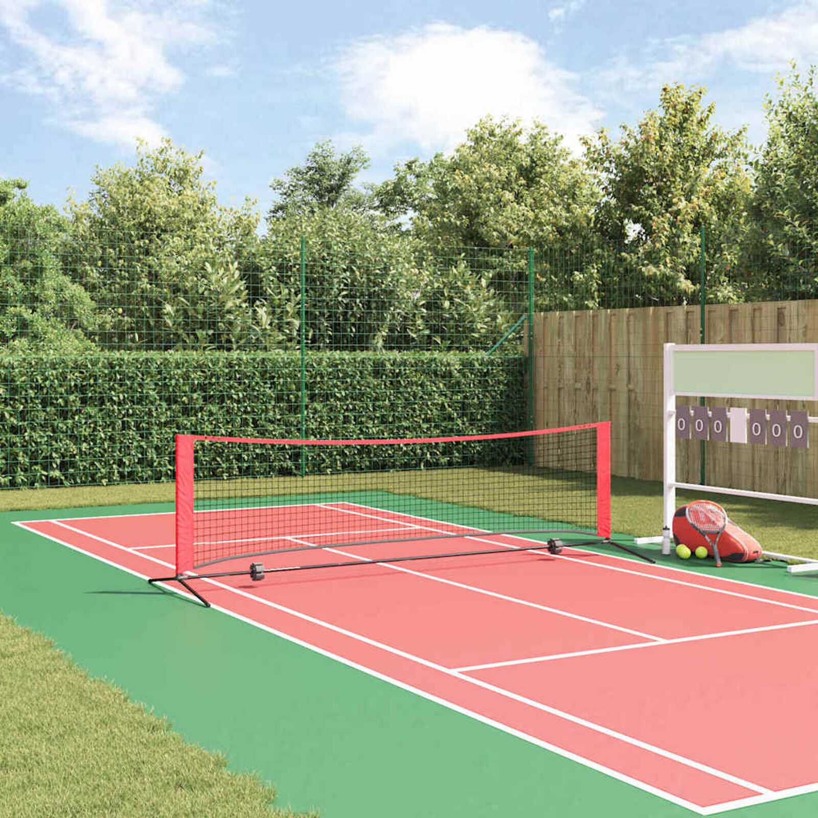 vidaXL Tennisnet Zwart en Rood 301 x 90,5 x 87 cm Polyester