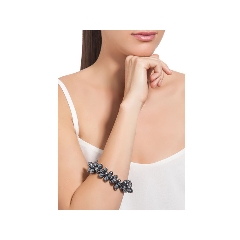 Bracelet Multi Perles Gris Argent et Plaqué Rhodium