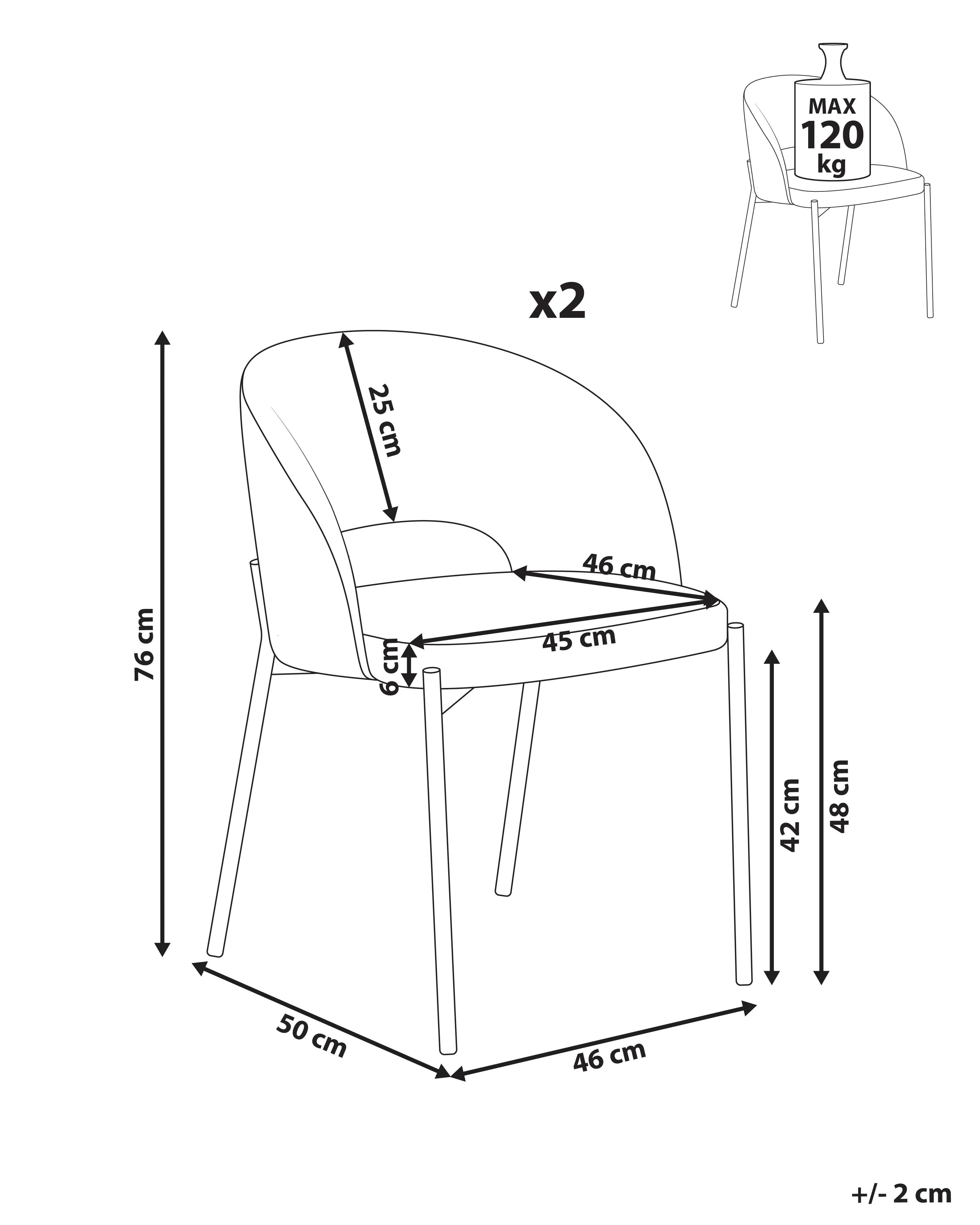 Set van 2 eetkamerstoelen PENNY Stof Lichtbeige