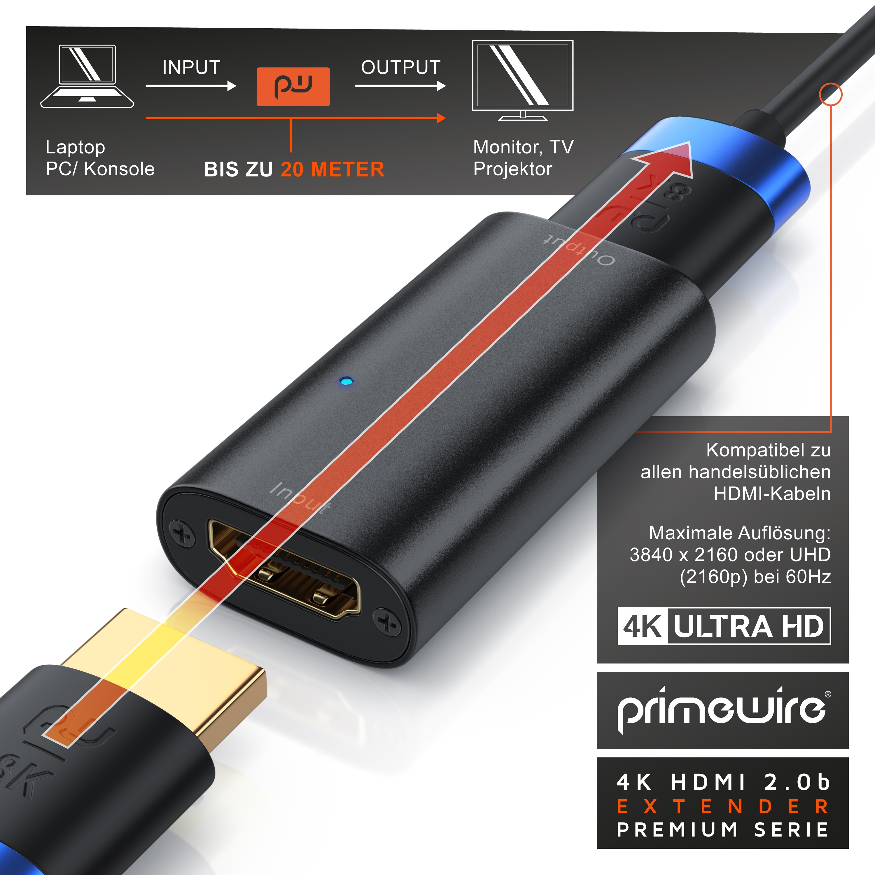 Primewire 4K UHD HDMI 2.0 aktiver Verstärker - bis zu 20m Entfernung