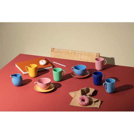 Lyngby Porcelæn Rhombe Tekop Med Underkop, Rosa/Gul, 39 cl
