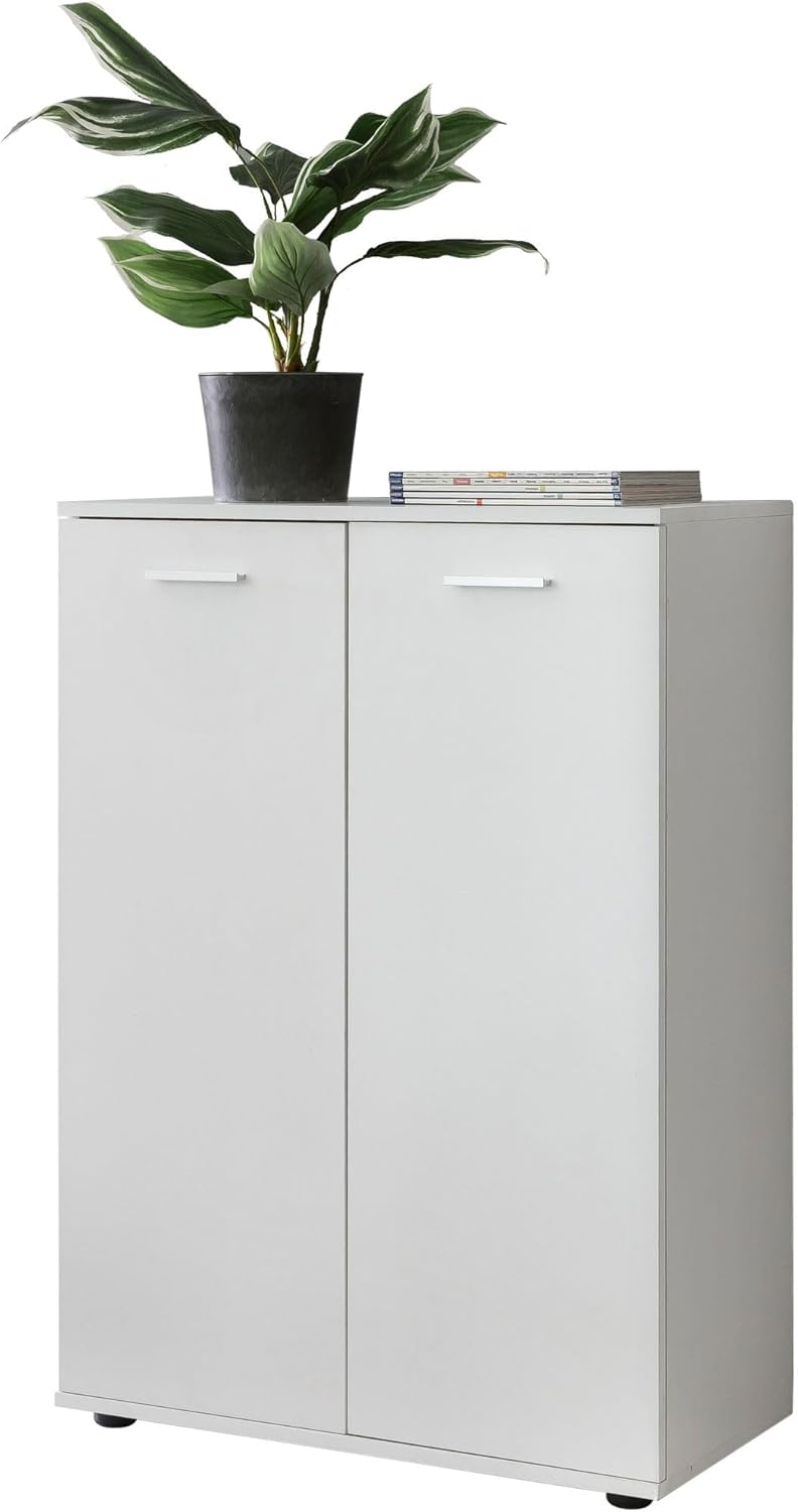 Wohnling Kommode mit 2 Türen 71x104x35cm Mehrzweckschrank Holz Weiß, Flurschrank hell modern, Schrank klein, Anrichte Sideboard matt, Kommodenschrank Flurmöbel