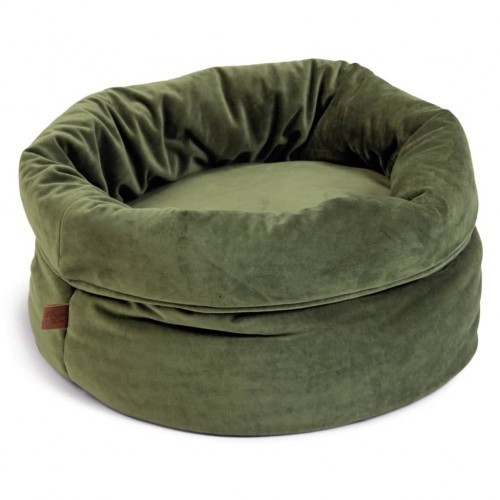 Cama de veludo verde para gatos