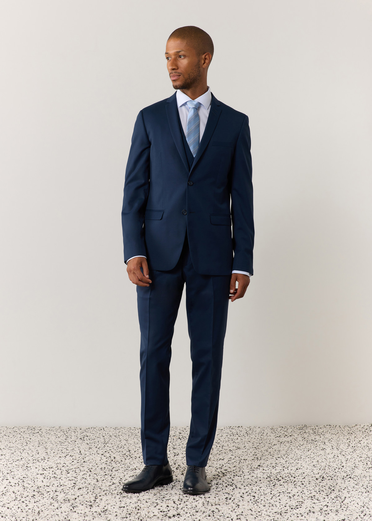 Costume 2 pièces Slim en laine stretch unie bleu prusse