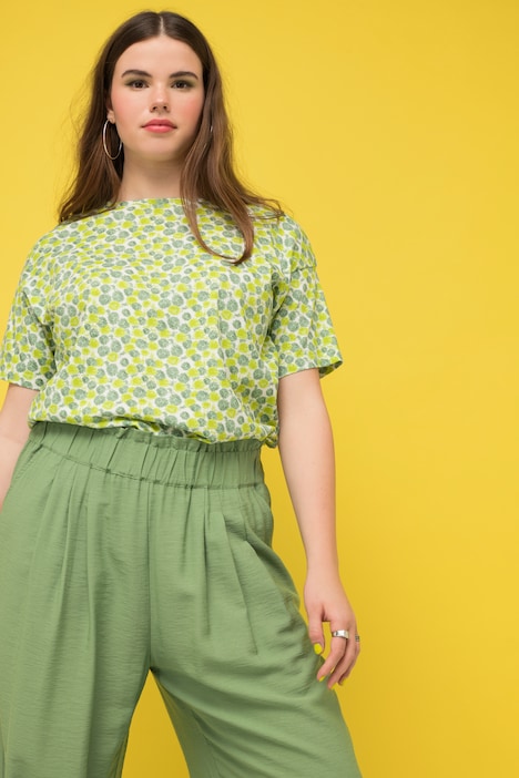 T-Shirt, oversized, Flower Print, Rundhals, Halbarm