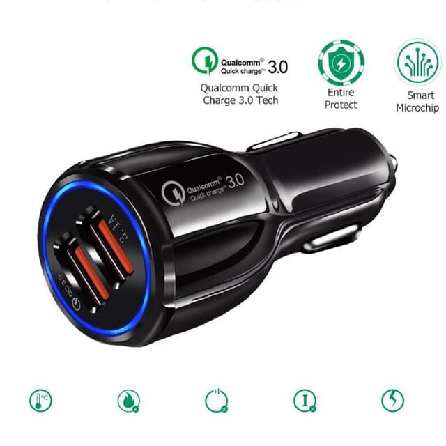 Biloplader med 2 porte og dobbelt USB-opladningsadapter
