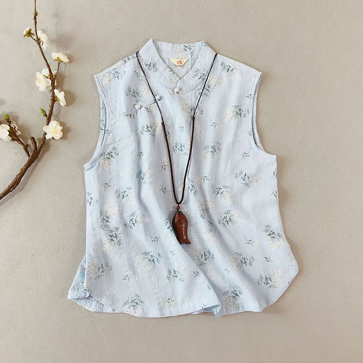CosmoCorner - Traditionele Chinese mouwloze top met bloemenmotief en knopen