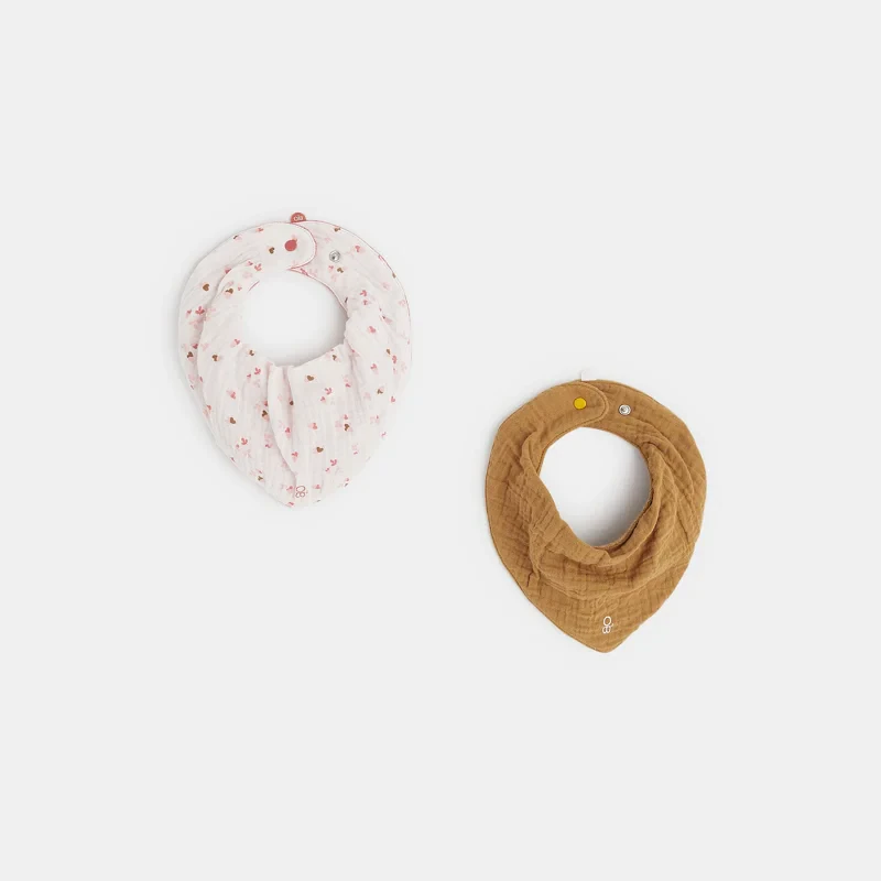 Bavoir triangle gaze de coton (lot de 2) rose naissance Rose