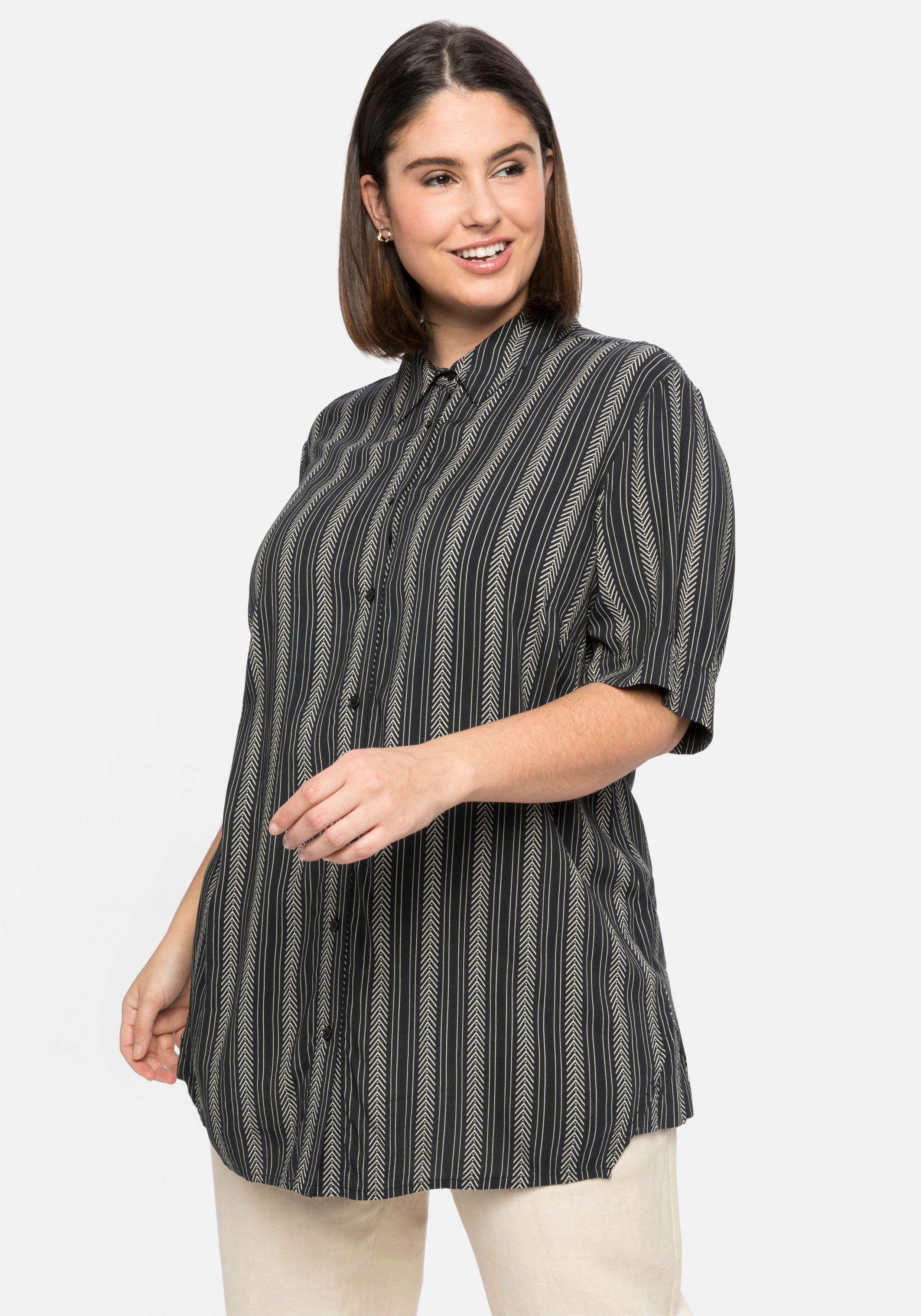Bluse mit Ethno-Print, verlängerte Rückenpartie