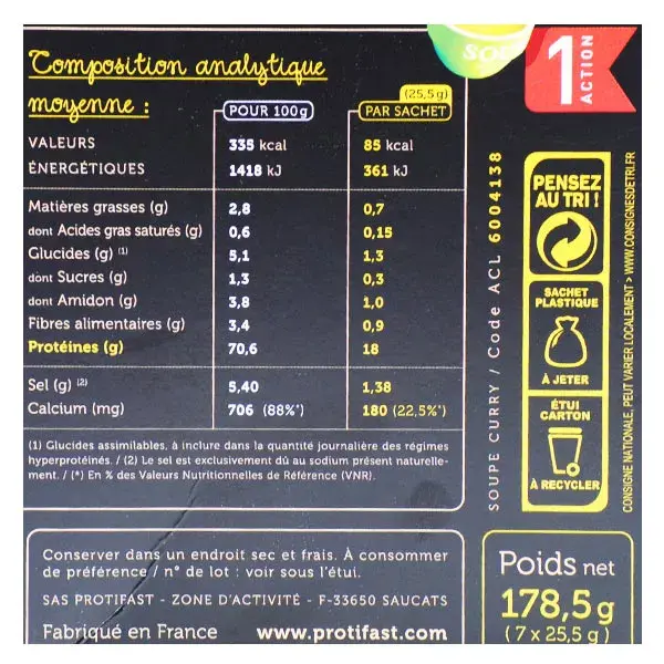 Sopa de curry rica em proteínas Protifast, 7 sachês