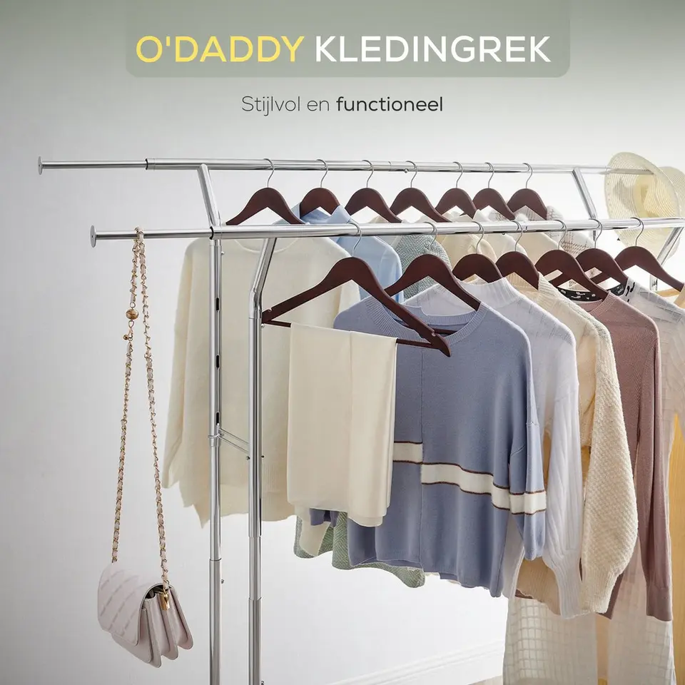 O'DADDY Kledingrek - Dubbele Stang - Uitschuifbaar & Verstelbaar - 110 kg