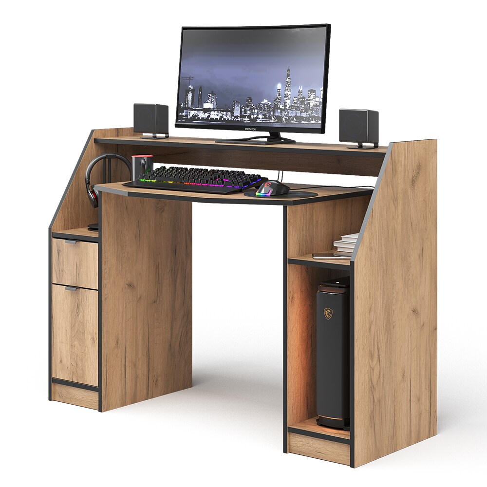 Vicco Computertisch Joel Eiche Schwarz 123 x 45 cm Gamingtisch PC-Tisch Schublade Tür