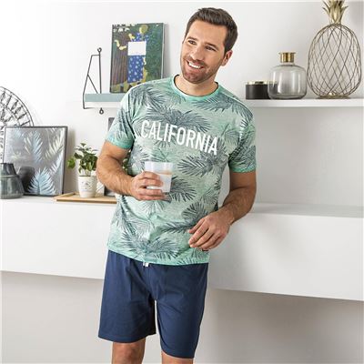 Pyjama short homme motif tropical