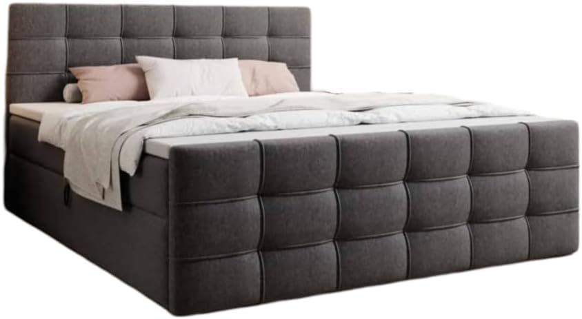 Boxspringbett Luxor Stoff 180x200 Doppelbett Polsterbett Bett mit Stauraum | Bezug: Stoff | Farbe: Grau | Härtegrad: H3 (70-100kg)