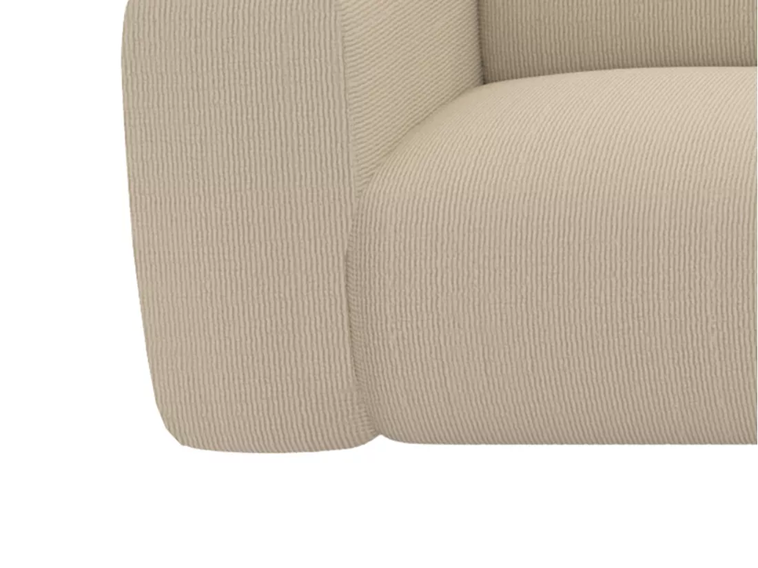 Grand canapé d'angle droit avec dossier méridienne en tissu texturé beige POGNI de Maison Céphy