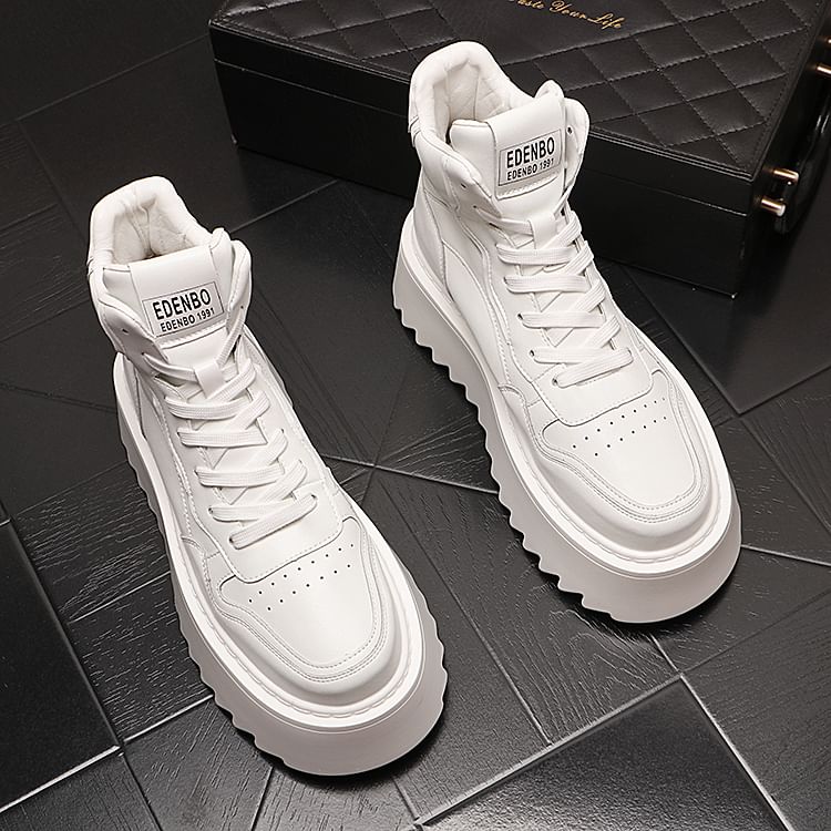 Mr Ozera - Platform Plain Lace-Up High Top Sneakers