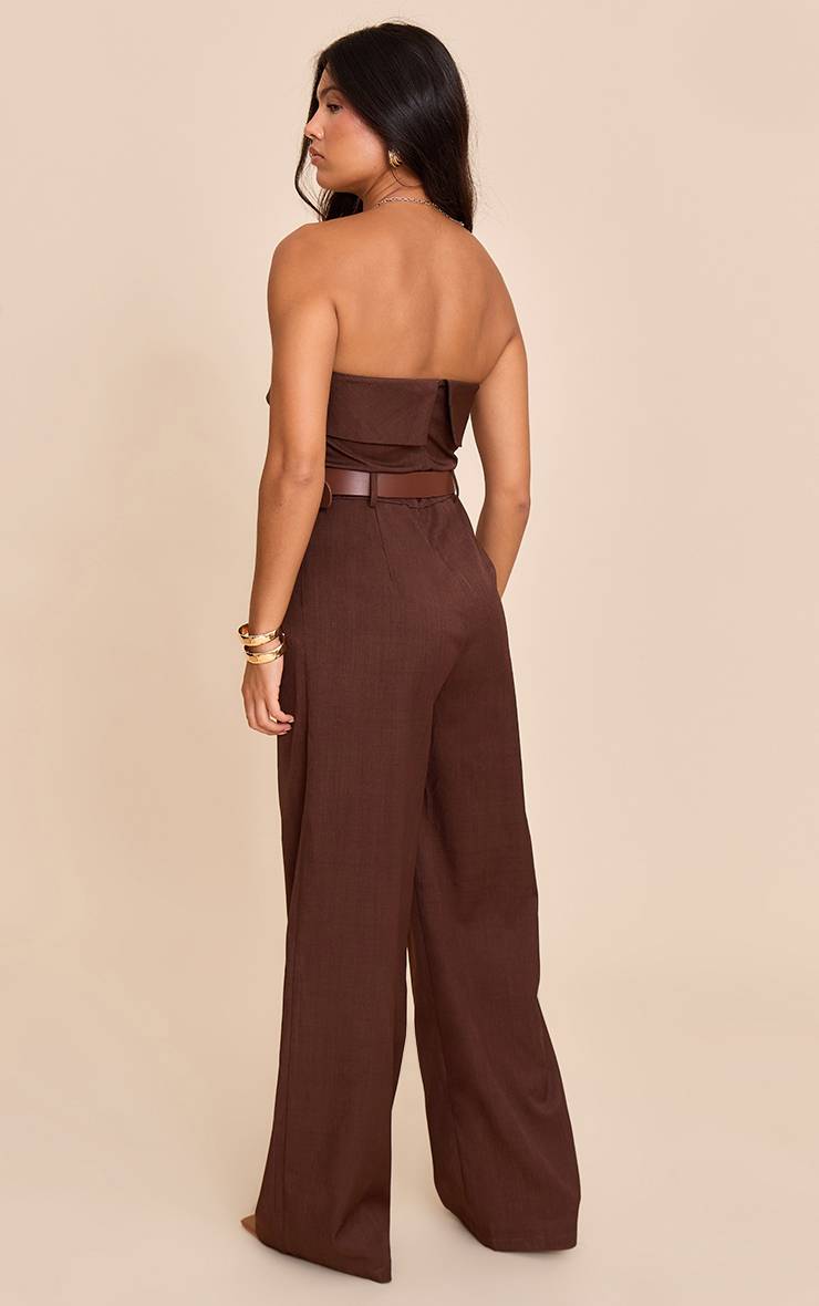 Chocolat Combinaison-pantalon Large À Bandeau Ceinturée En Tissu Tissé