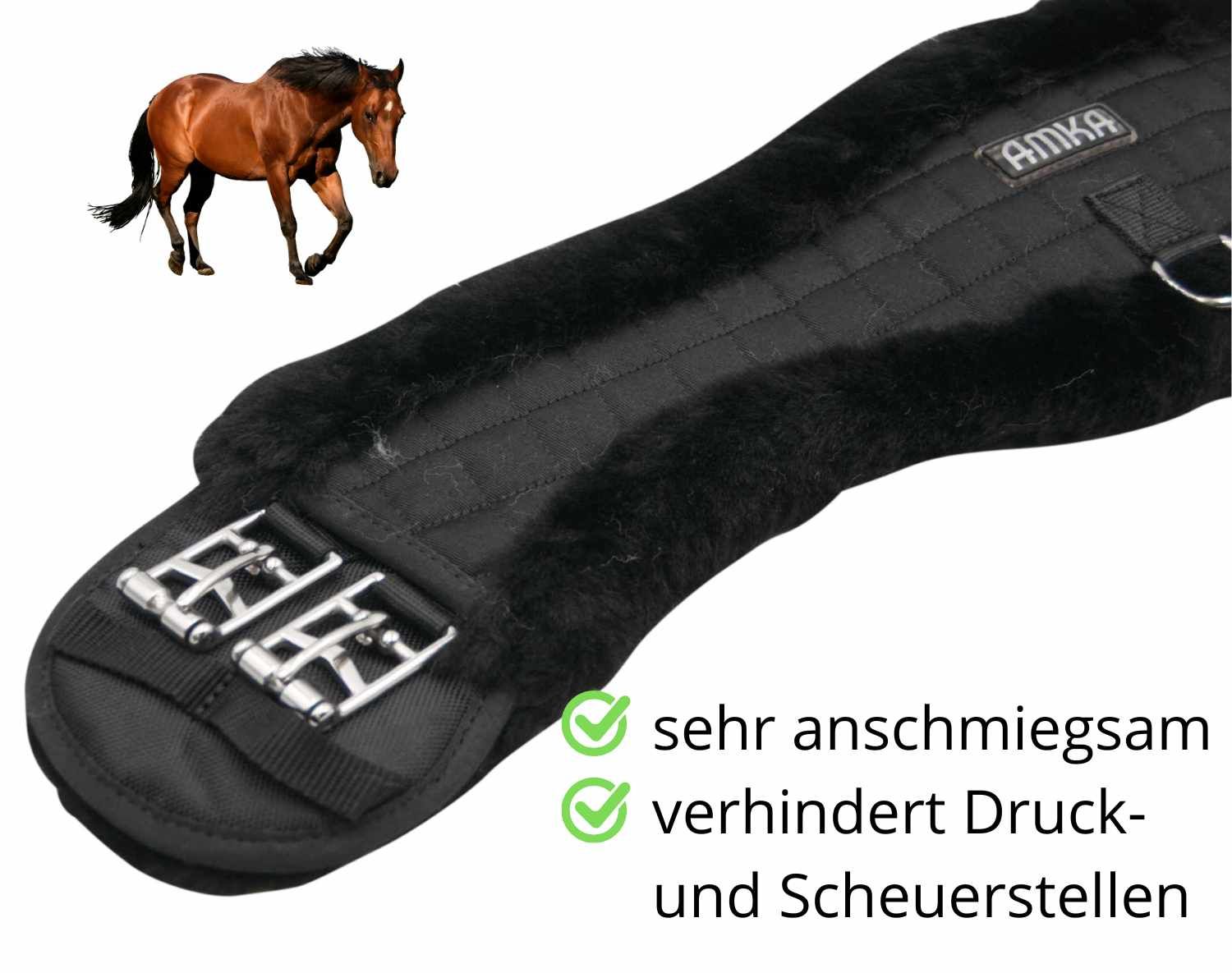 AMKA Kurzgurt Dressurgurt anatomischer Sattelgurt mit synth. Fell Mondgurt
