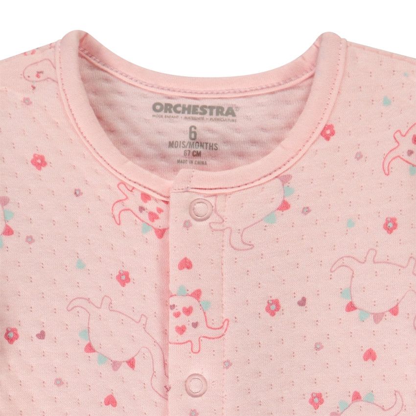 Dors-bien en jacquard imprimé dinosaures pour bébé fille - Rose