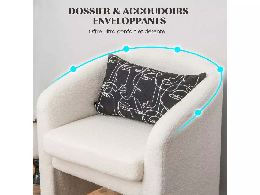 Fauteuil de Salon en Tissu Bouclette avec Repose-Pieds, Fauteuil Rembourré en Forme de Tonneau avec Cadre en Bois Massif, Fauteuil d'Appoint en Velours Teddy, Charge 150 KG(Style 2,Beige)